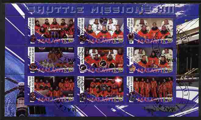 Malawi 2010 Space Shuttle Missions #12 perf sheetlet containing 9 values fine cto used, stamps on , stamps on  stamps on space, stamps on  stamps on shuttle