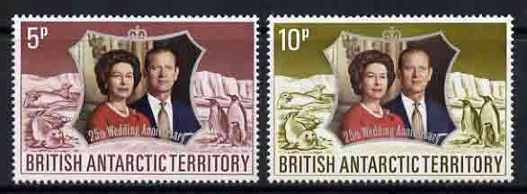 British Antarctic Territory 1972 Royal Silver Wedding set of 2 unmounted mint, SG 42-43, stamps on , stamps on  stamps on royalty, stamps on  stamps on qeii