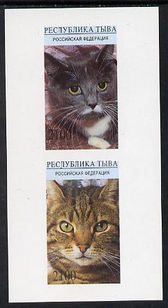 Touva 1995 (April) Domestic Cats imperf souvenir sheet containing 2 values unmounted mint, stamps on , stamps on  stamps on animals  cats