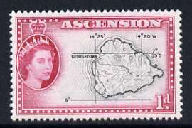 Ascension 1956 Map 1d black and magenta unmounted mint, SG 58*, stamps on , stamps on  stamps on maps