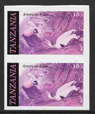 Tanzania 1986 John Audubon 10s in unmounted mint imperf colour proof pair in magenta, blue & black (SG 465), stamps on birds, stamps on audubon, stamps on american eider