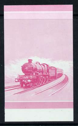 Nevis 1983 Locomotives #1 (Leaders of the World) $1Pendennis Castle se-tenant imperf proof pair in magenta only unmounted mint, stamps on railways, stamps on castles