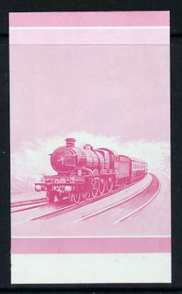 Nevis 1983 Locomotives #1 (Leaders of the World) $1Pendennis Castle se-tenant imperf proof pair in magenta only unmounted mint, stamps on , stamps on  stamps on railways, stamps on  stamps on castles