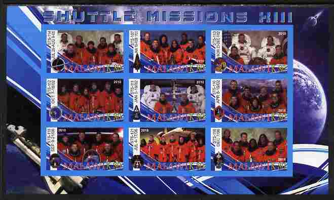 Malawi 2010 Space Shuttle Missions #13 imperf sheetlet containing 9 values unmounted mint, stamps on , stamps on  stamps on space, stamps on  stamps on shuttle