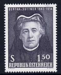 Austria 1965 60th Anniversary of Nobel Peace Prize Award to Bertha von Suttner (writer) unmounted mint, SG 1461, stamps on personalities, stamps on nobel, stamps on peace, stamps on literature