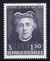 Austria 1965 60th Anniversary of Nobel Peace Prize Award to Bertha von Suttner (writer) unmounted mint, SG 1461, stamps on , stamps on  stamps on personalities, stamps on  stamps on nobel, stamps on  stamps on peace, stamps on  stamps on literature