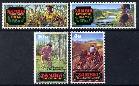 Zambia 1972 Conservation Year (2nd issue) set of 4, SG 172-75 unmounted mint, stamps on , stamps on  stamps on wildlife, stamps on  stamps on water, stamps on  stamps on irrigation, stamps on  stamps on trees, stamps on  stamps on maize