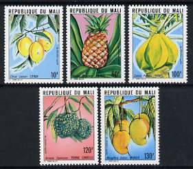 Mali 1979 Fruit (1st series) set of 5 - Lemons, Pineapple, Papaw, Mangoes, Sweet-sops - unmounted mint, SG 708-12, stamps on fruit
