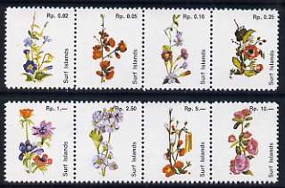 Surf Island Flowers perf set of 8 (white background) in two se-tenant strips of 4, unmounted mint