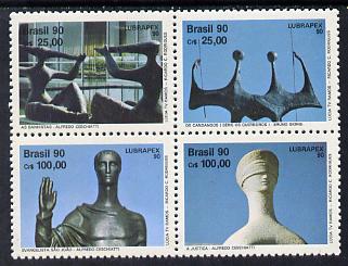 Brazil 1990 Lubrapex Stamp Exhibition (Sculptures) se-tenant set of 4 SG 2445-48, stamps on , stamps on  stamps on arts    crafts    sculpture      stamp exhibitions