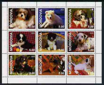 Mordovia Republic 2000 Dogs perf sheetlet containing complete set of 9 values unmounted mint, stamps on , stamps on  stamps on dogs