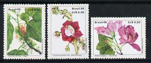 Brazil 1986 Flowers set of 3 unmounted mint, SG 2249-51, stamps on flowers