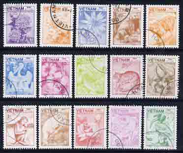 Vietnam 1984 Flora & Fauna def set of 15 values complete cto used, SG 771-85, stamps on , stamps on  stamps on animals, stamps on  stamps on flowers, stamps on  stamps on birds, stamps on  stamps on panda, stamps on  stamps on tiger, stamps on  stamps on cats, stamps on  stamps on , stamps on  stamps on tigers