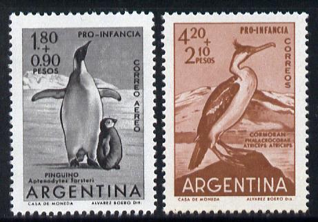 Argentine Republic 1961 Child Welfare (Cormorant & Penguin) set of 2 unmounted mint SG 1005-6*, stamps on , stamps on  stamps on birds  children  polar   penguin