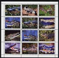 Buriatia Republic 2001 Crocodiles perf sheetlet containing 12 values unmounted mint, stamps on crocodiles, stamps on reptiles