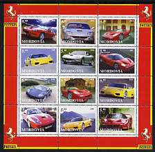 Mordovia Republic 2001 Ferrari Cars perf sheetlet containing set of 12 values unmounted mint, stamps on , stamps on  stamps on cars, stamps on  stamps on ferrari