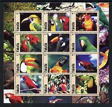 Sakha (Yakutia) Republic 2001 Parrots perf sheetlet containing set of 12 values unmounted mint, stamps on birds, stamps on parrots