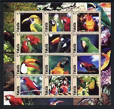 Sakha (Yakutia) Republic 2001 Parrots perf sheetlet containing set of 12 values unmounted mint, stamps on , stamps on  stamps on birds, stamps on  stamps on parrots