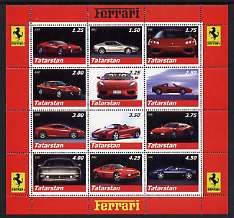 Tatarstan Republic 2002 Ferrari Cars perf sheetlet containing set of 12 values unmounted mint, stamps on cars, stamps on ferrari