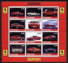 Tatarstan Republic 2002 Ferrari Cars perf sheetlet containing set of 12 values unmounted mint, stamps on , stamps on  stamps on cars, stamps on  stamps on ferrari