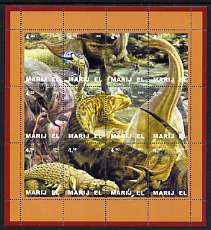 Marij El Republic 2001 Dinosaurs composite perf sheetlet containing 12 values unmounted mint, stamps on dinosaurs