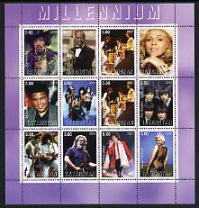 Tatarstan Republic 2001 Millennium Personalities perf sheetlet containing set of 12 values unmounted mint (Madonna, Hendrix, Satchmo, Ali, Marilyn, The Stones, Beatles etc), stamps on , stamps on  stamps on millennium, stamps on  stamps on personalities, stamps on  stamps on music, stamps on  stamps on pops, stamps on  stamps on jazz, stamps on  stamps on movies, stamps on  stamps on cinema, stamps on  stamps on beatles, stamps on  stamps on marilyn monroe