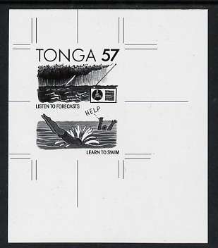 Tonga 1991 Accident Prevention 57s (Safety at Sea with English inscription) B&W photographic Proof, as SG 1125, stamps on , stamps on  stamps on accident, stamps on  stamps on environment, stamps on  stamps on swimming, stamps on  stamps on sailing