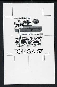 Tonga 1991 Accident Prevention 57s (Safety on the Beach with Tongan inscription) B&W photographic Proof, as SG 1127, stamps on accident, stamps on environment, stamps on swimming, stamps on sharks