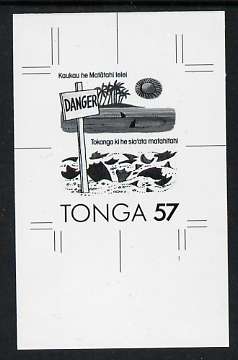 Tonga 1991 Accident Prevention 57s (Safety on the Beach with Tongan inscription) B&W photographic Proof, as SG 1127, stamps on , stamps on  stamps on accident, stamps on  stamps on environment, stamps on  stamps on swimming, stamps on  stamps on sharks