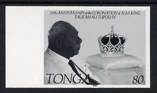 Tonga 1992 25th Anniversary of King Tupou IV 80s (King with Crown) B&W photographic Proof, as SG 1182, stamps on , stamps on  stamps on royalty, stamps on  stamps on music