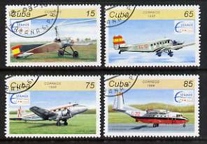 Cuba 1996 Espamer 96 Stamp Exhibition (Aircraft) complete perf set of 4 values cto used, SG 4058-61, stamps on stamp exhibitions, stamps on aviation