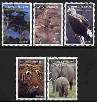 St Thomas & Prince Islands 1992 Nature Protection Congress perf set of 5 fine cto used, stamps on , stamps on  stamps on animals, stamps on  stamps on elephants, stamps on  stamps on walrus, stamps on  stamps on birds, stamps on  stamps on birds of prey, stamps on  stamps on eagles, stamps on  stamps on trees, stamps on  stamps on tigers, stamps on  stamps on cats