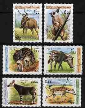Somalia 1999 Wild Animals complete perf set of 6 values, cto used, stamps on animals, stamps on zebra