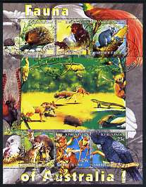 Kyrgyzstan 2004 Fauna of the World - Australia #1 perf sheetlet containing 6 values cto used, stamps on , stamps on  stamps on animals, stamps on  stamps on kangaroos, stamps on  stamps on parrots, stamps on  stamps on birds, stamps on  stamps on reptiles, stamps on  stamps on koalas, stamps on  stamps on bears, stamps on  stamps on 
