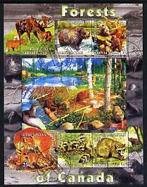 Kyrgyzstan 2004 Fauna of the World - Forests of Canada perf sheetlet containing 6 values cto used, stamps on animals, stamps on bears, stamps on deer, stamps on cats, stamps on beavers, stamps on otters
