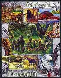 Kyrgyzstan 2004 Fauna of the World - African Forests #2 perf sheetlet containing 6 values cto used, stamps on , stamps on  stamps on animals, stamps on  stamps on apes, stamps on  stamps on snakes, stamps on  stamps on reptiles, stamps on  stamps on parrots, stamps on  stamps on crocodiles, stamps on  stamps on hippos, stamps on  stamps on snake, stamps on  stamps on snakes, stamps on  stamps on 