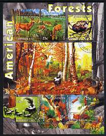 Kyrgyzstan 2004 Fauna of the World - American Forests perf sheetlet containing 6 values cto used, stamps on , stamps on  stamps on animals, stamps on  stamps on deer, stamps on  stamps on squirrels