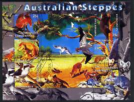 Kyrgyzstan 2004 Fauna of the World - Australian Steppes perf sheetlet containing 6 values cto used, stamps on animals, stamps on kangaroos, stamps on dogs, stamps on dingos, stamps on birds