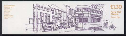 Great Britain 1984-85 Trams #1 (Swansea Mumbles) £1.30 folded booklet with cyl number in margin at left SG FL3A, stamps on transport, stamps on trams