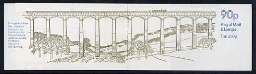 Great Britain 1978-79 British Canals #2 (Llangollen Canal) 90p folded booklet with cyl number in margin at left SG FG3A, stamps on , stamps on  stamps on canals, stamps on  stamps on bridges, stamps on  stamps on civil engineering