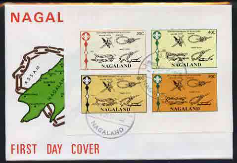 Nagaland 1982 75th Anniversary of Scouting imperf set of 4 on cover with first day cancel, stamps on , stamps on  stamps on scouts