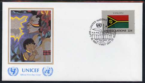 United Nations (NY) 1987 Flags of Member Nations #8 (Vanuatu) on illustrated cover with special first day cancel, stamps on , stamps on  stamps on flags