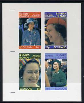 Bernera 1986 Queen's 60th Birthday imperf sheetlet containing set of 4 stamps unmounted mint, stamps on , stamps on  stamps on royalty, stamps on  stamps on 60th birthday