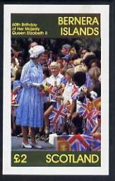 Bernera 1986 Queen's 60th Birthday imperf deluxe sheet (£2 value) unmounted mint, stamps on royalty, stamps on 60th birthday