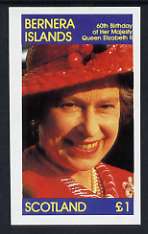 Bernera 1986 Queen's 60th Birthday imperf souvenir sheet (Â£1 value) unmounted mint, stamps on royalty, stamps on 60th birthday