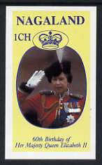 Nagaland 1986 Queen's 60th Birthday imperf souvenir sheet (1ch value) unmounted mint, stamps on , stamps on  stamps on royalty, stamps on  stamps on 60th birthday