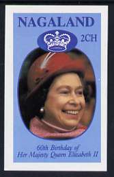 Nagaland 1986 Queen's 60th Birthday imperf deluxe sheet (2ch value) unmounted mint, stamps on , stamps on  stamps on royalty, stamps on  stamps on 60th birthday