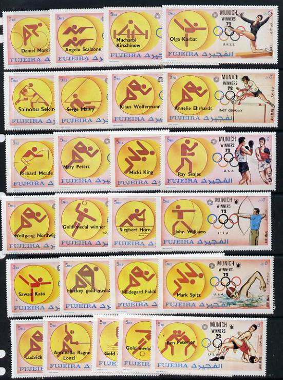 Fujeira 1972 Olympic Winners perf set of 25 unmounted mint (Mi 1432-56) , stamps on olympics, stamps on sport