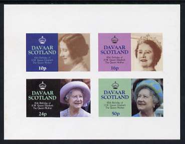 Davaar Island 1985 Life & Times of HM Queen Mother imperf sheetlet of 4 values (10p, 16p, 24p & 50p) unmounted mint, stamps on royalty, stamps on queen mother