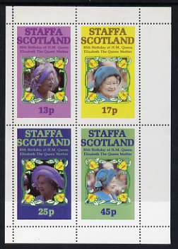 Staffa 1985 Life & Times of HM Queen Mother perf sheetlet of 4 values (13p, 17p, 25p & 45p) unmounted mint